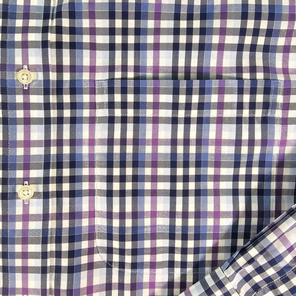 Jos. A. Bank Traveler's Collection Shirt Mens Large Purple Blue Plaid L/S Cotton